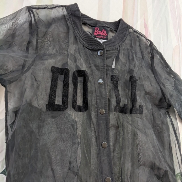 2014 Barbie X Forever 21 Black & White Sheer Doll Varsity Snap Up Jacket - Picture 4 of 6